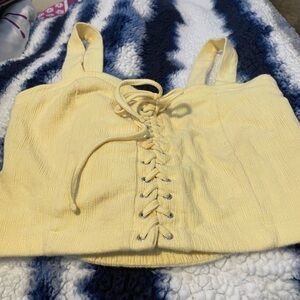 Forever 21 Pale Yellow Lace-Up Ribbed Crop Top
